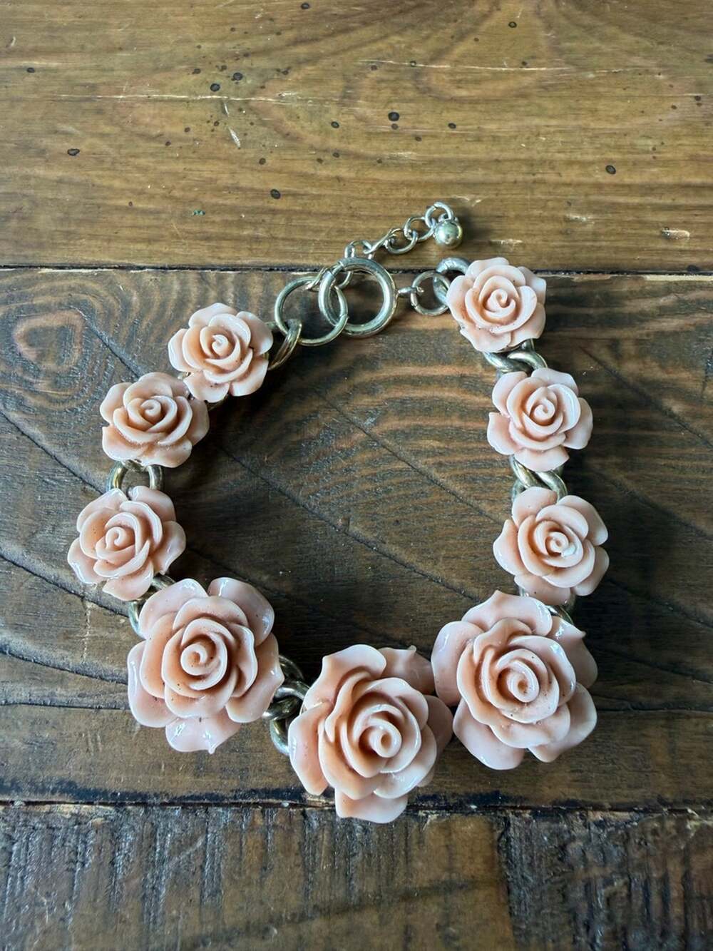 Pink Resin Rose Charm Bracelet